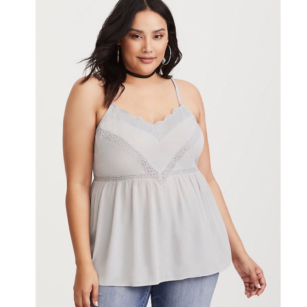 Torrid Lace Inset Gray Gauze Cami